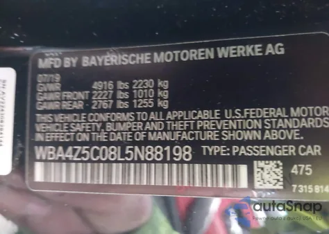 2020 BMW 440I z USA, uszkodzony, nr VIN WBA4Z5C08L5N88198